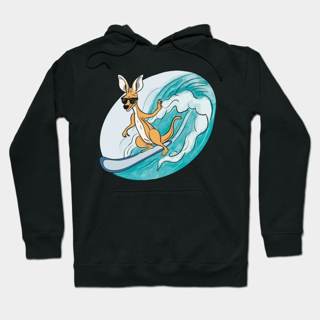 Funny Australian Surfing Kangaroo Hoodie by LozsArt